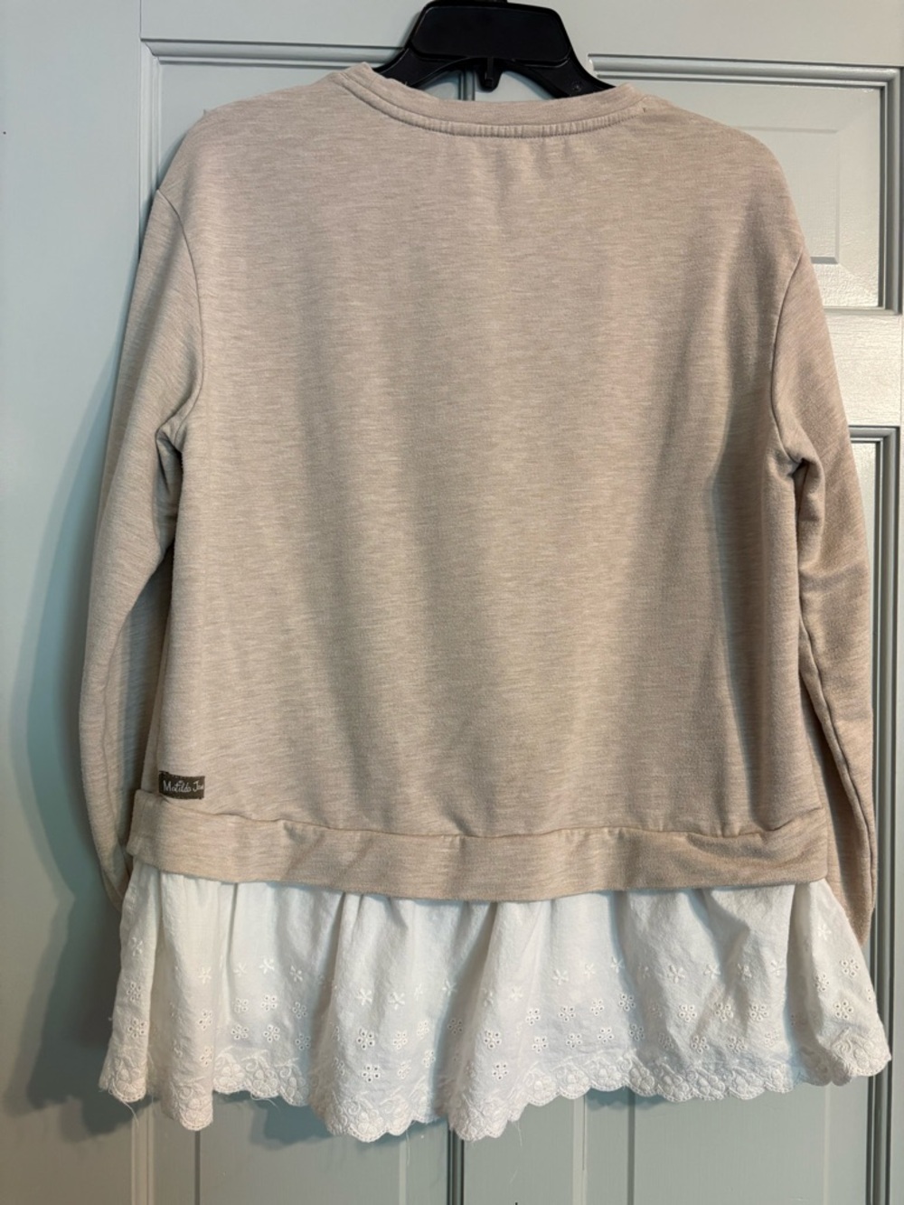Matilda Jane M Beige Floral Long Sleeve Top with White Eyelet Ruffle - Picture 3 of 7